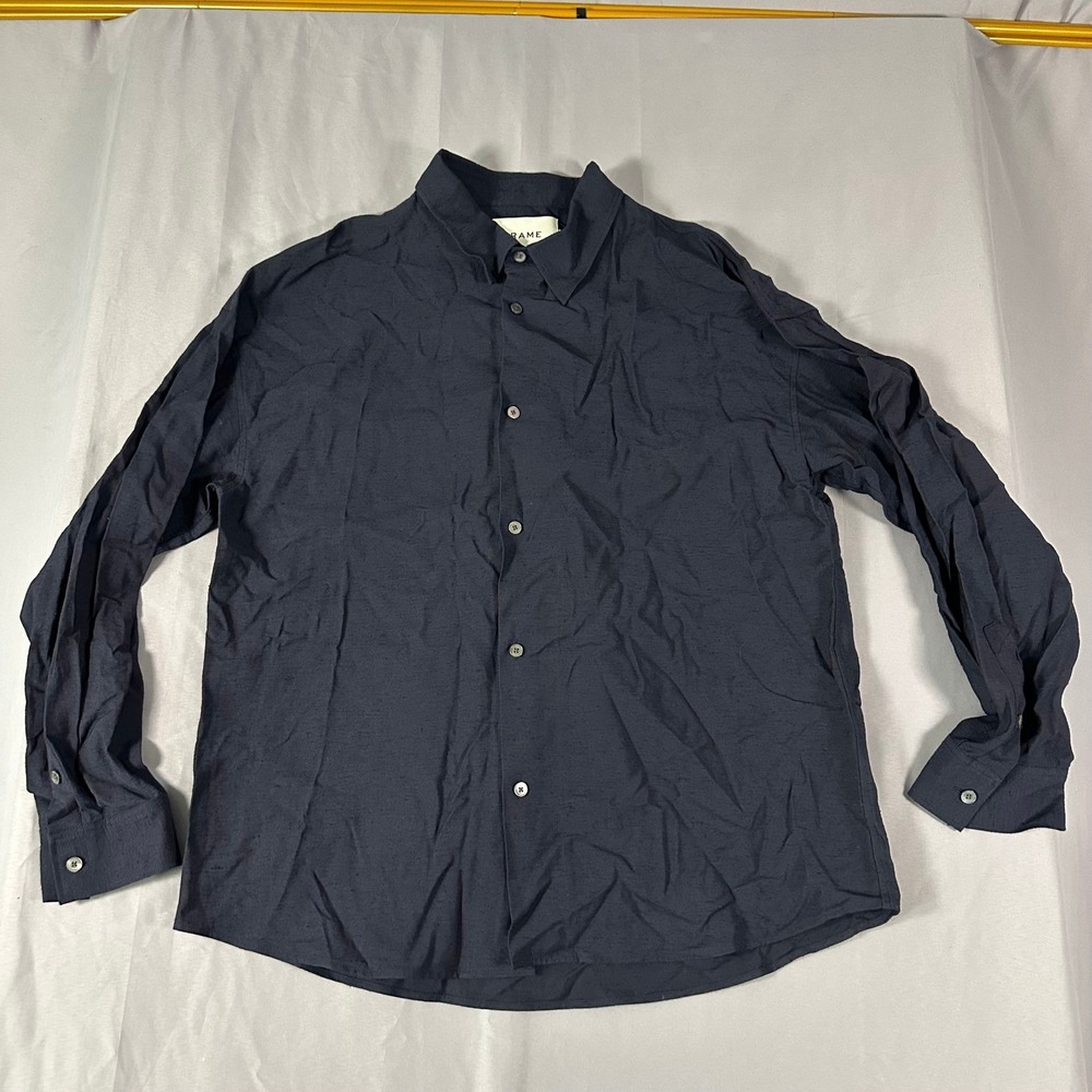 Frame Mens Navy Blue Textured Cotton Blend Button‎ Shirt Sample Size Medium